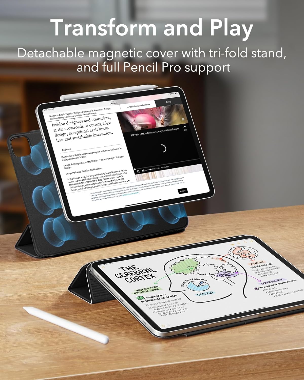 ESR for iPad Air 13 Inch Case M3/M2 (2025/2024), iPad Pro 12.9 6th/5th/4th Gen, Powerful Magnetic Attachment, Slim Trifold Stand Case, Supports Pencil Pro & Pencil (USB-C), Rebound Series, Black