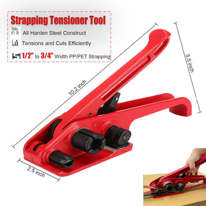 NEWANRAN Packaging Strapping Straps Kit - Pallet Banding Strapping Kit Heavy Duty, Banding Tool with Tensioner Sealer Tool & 500 Ft Lenght Poly Straps Tie Down Straps, Red