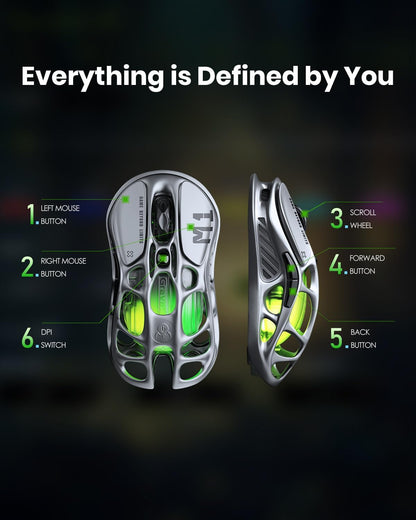 GravaStar Wireless Gaming Mice Mercury M1 Pro, Lightweight Magnesium Alloy Gaming Mouse, 26,000 DPI, PAW3395DM Sensor, Tri Mode Connection, Support 4K, Up to 200 Hours Battery Life