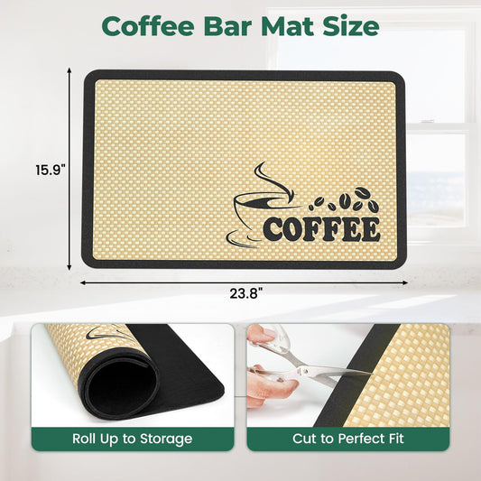 EsLuker.ly Coffee Mat for Bar Station, Rubber Backed Absorbent Dish Drying Pad for Kitchen Office Countertop, Fits Under Coffee Maker Pot or Espresso Machine, Hide Stains, 24''x16'', Beige - PuriLite