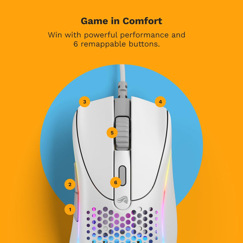 Glorious Gaming - Model D 2: Wired Ergonomic Mouse, Superlight 58g, 26K Optical Sensor, 6 Programmable Buttons, 80 Million Click Lifecycle, FPS, MMO, MOBA, Battle Royale (White)