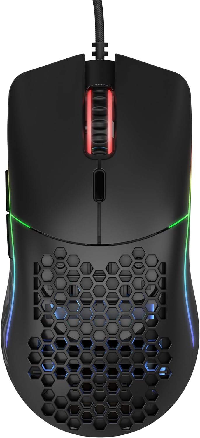 Glorious Model O Wired Gaming Mouse 67g Superlight Honeycomb Design, RGB, Pixart 3360 Sensor, Omron Switches, Ambidextrous - Matte Black