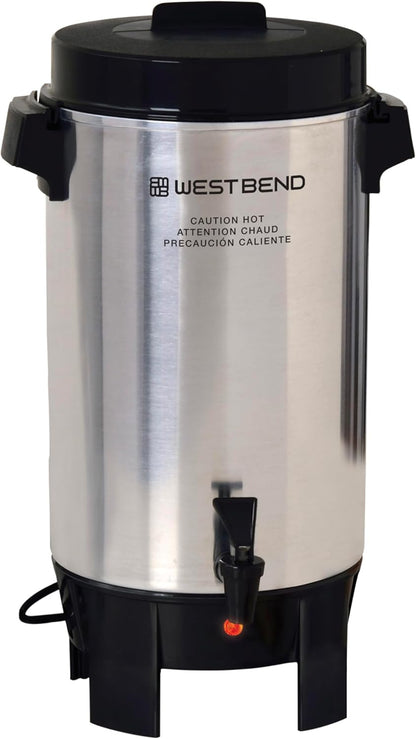 West Bend 58002 Highly Polished Aluminum Commercial Coffee Urn Features Automatic Temperature Control Large Capacity with Quick Brewing Easy Prep and Clean Up, 42-Cup, Silver