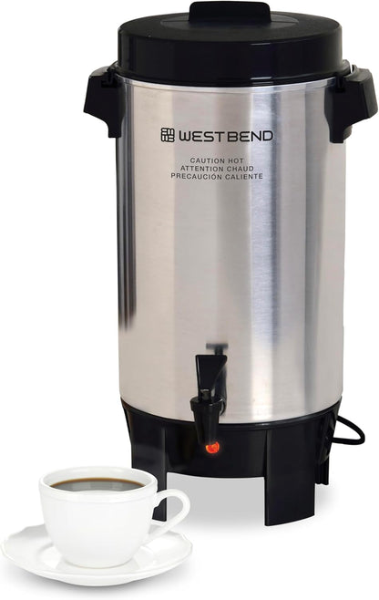 West Bend 58002 Highly Polished Aluminum Commercial Coffee Urn Features Automatic Temperature Control Large Capacity with Quick Brewing Easy Prep and Clean Up, 42-Cup, Silver