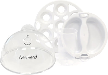 West Bend 87628 Automatic Electric Egg Cooker Scrambled Poached and Hard-or Soft-Cook Eggs, 7 Egg Capacity, Gray