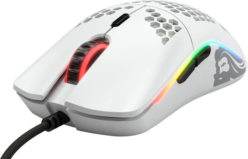 Glorious Model O- (Minus) Compact Wired Gaming Mouse - 58g Superlight Honeycomb Design, RGB, Pixart 3360 Sensor, Ambidextrous, Omron Switches - Matte White