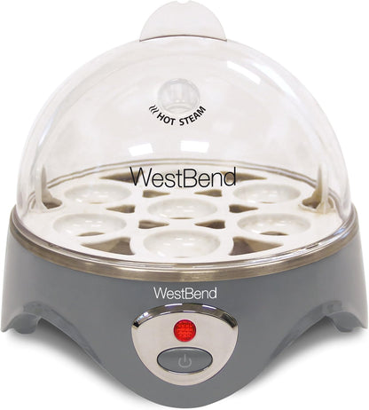 West Bend 87628 Automatic Electric Egg Cooker Scrambled Poached and Hard-or Soft-Cook Eggs, 7 Egg Capacity, Gray