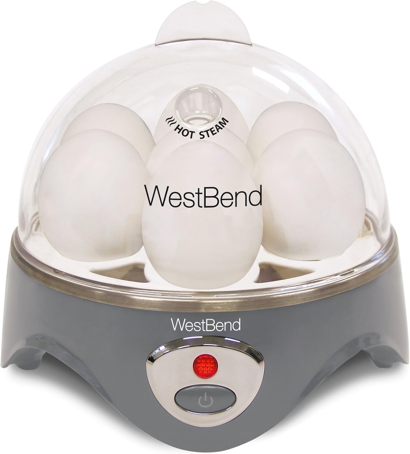 West Bend 87628 Automatic Electric Egg Cooker Scrambled Poached and Hard-or Soft-Cook Eggs, 7 Egg Capacity, Gray