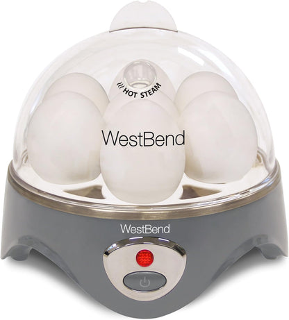 West Bend 87628 Automatic Electric Egg Cooker Scrambled Poached and Hard-or Soft-Cook Eggs, 7 Egg Capacity, Gray