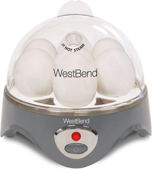 West Bend 87628 Automatic Electric Egg Cooker Scrambled Poached and Hard-or Soft-Cook Eggs, 7 Egg Capacity, Gray