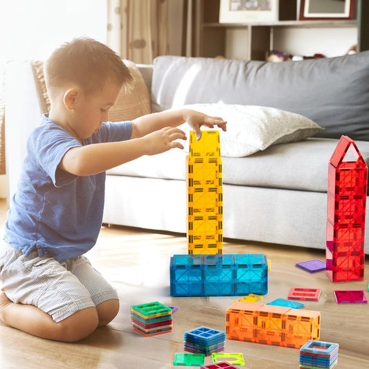 Magnetic Tiles, 110PCS Magnet Building Set, Magnetic Building Blocks,Construction STEM Toys for Kids, Gift for Boys Girls - PuriLite