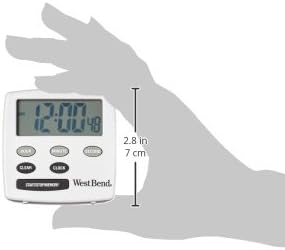 West Bend 40055 Easy to Read Digital Magnetic Kitchen Timer Features Large Display and Electronic Alarm, White