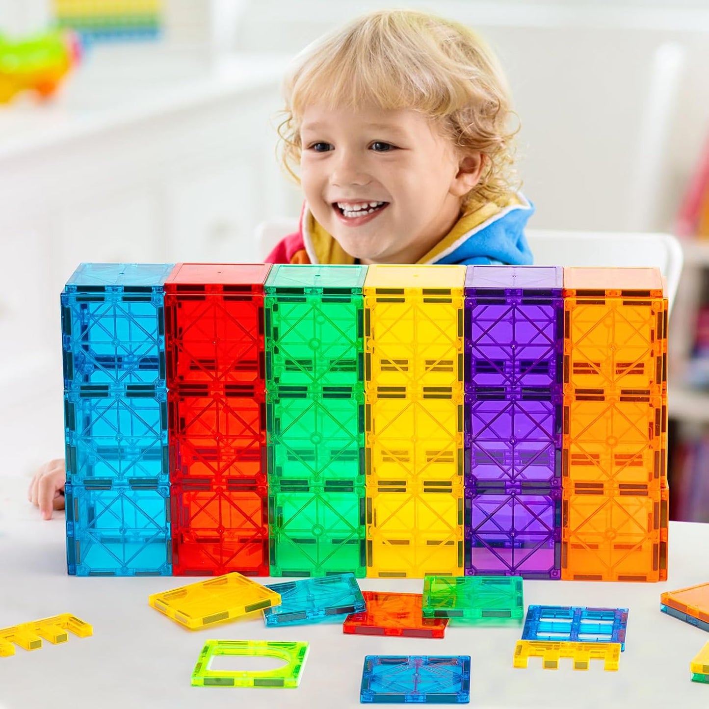 Magnetic Tiles, 110PCS Magnet Building Set, Magnetic Building Blocks,Construction STEM Toys for Kids, Gift for Boys Girls