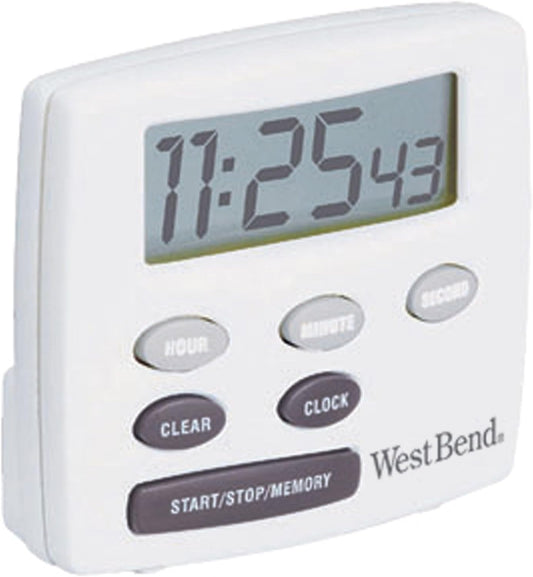West Bend 40055 Easy to Read Digital Magnetic Kitchen Timer Features Large Display and Electronic Alarm, White