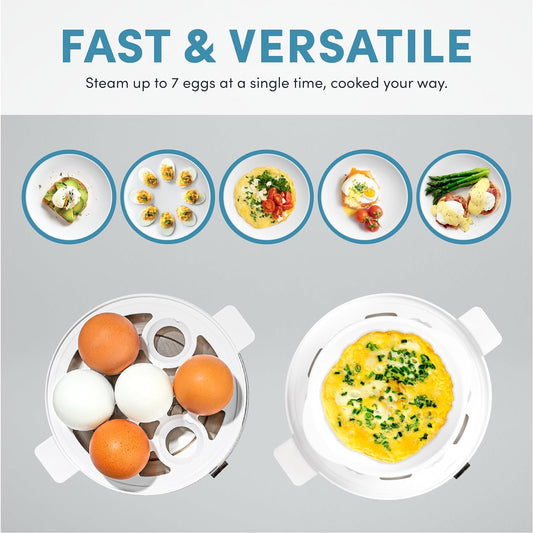 AROMA® Overly Easy Egg Cooker, Steamer, and Electric Egg Poacher | XL Capacity Egg Steamer Fits 7 Eggs - PuriLite