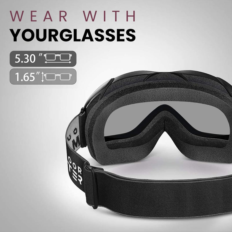 OutdoorMaster OTG Ski Goggles - Over Glasses Ski/Snowboard Goggles for Men, Women & Youth - 100% UV Protection