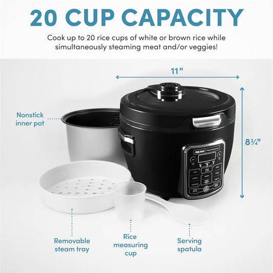 Aroma Professional ARC-1230B Grain, Oatmeal,Slow Cooker, Saute, Steam, Timer, 10 Cup Uncooked/20 Cup Cooked, Black - PuriLite