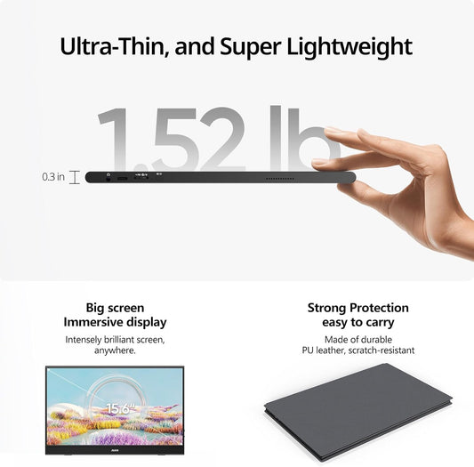 MNN Portable Monitor 15.6inch FHD 1080P USB C HDMI Gaming Ultra-Slim IPS Display w/Smart Cover & Speakers,HDR Plug&Play, External Monitor for Laptop PC Phone Mac (15.6'' 1080P) - PuriLite
