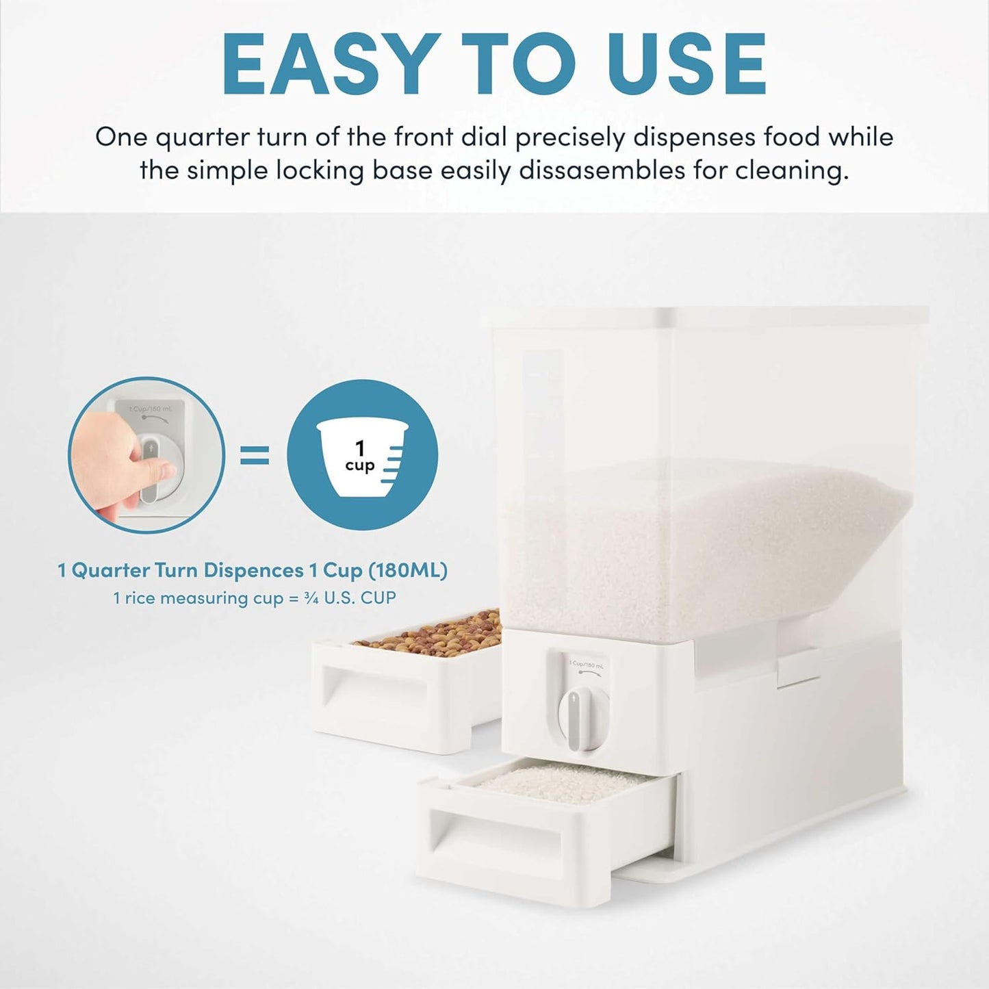 Aroma Housewares 33 lbs Rice & Bean Dispenser, Dry Food Storage Bin (ARD-133), White