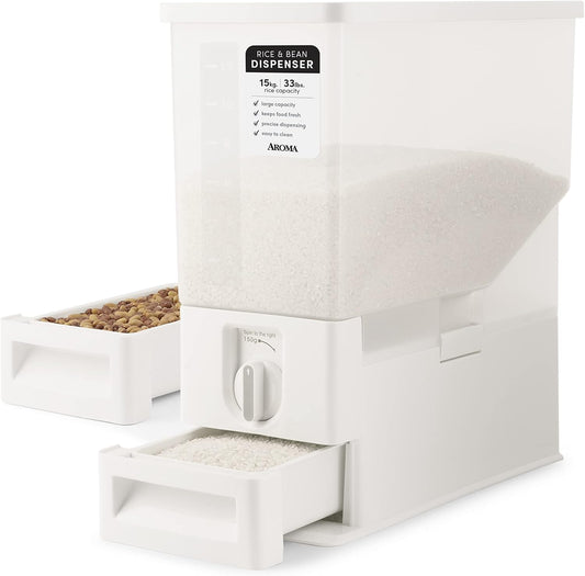 Aroma Housewares 33 lbs Rice & Bean Dispenser, Dry Food Storage Bin (ARD-133), White