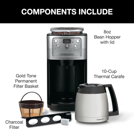 Cuisinart DGB-950BCC Burr Grind & Brew 10-Cup Automatic Coffeemaker, Thermal Carafe, Charcoal Water Filter, Programmable, Stainless Steel, Silver - PuriLite