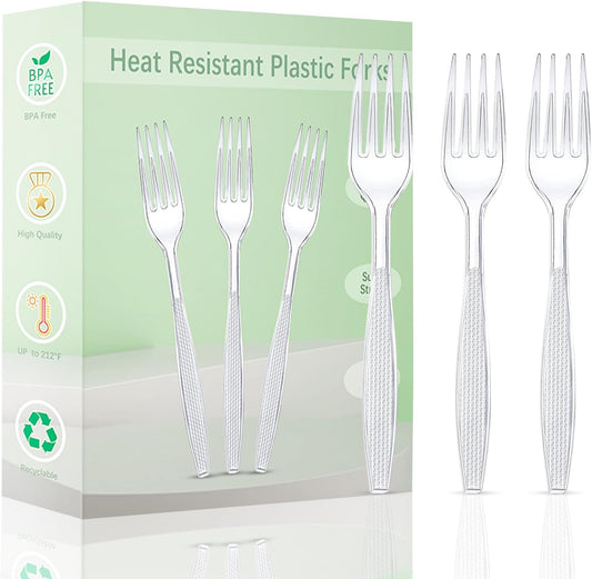 Plastic Forks 100 Pieces,6.7 Inch Reusable Plastic Forks Transparent and Robust Cutlery Sets for Birthday Party Barbecue Party Wedding ect