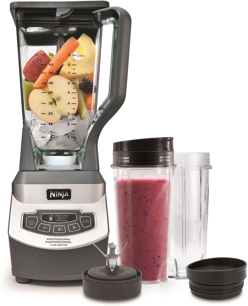 Ninja BL660C Professional Countertop Blender With 1100-Watt Base,72Oz Total Crushing Pitcher and(2)16 Oz Cups For Frozen Drinksand Smoothies,Silver/Gray,1100W,(Canadian Version)Silver/Grey,7.8 Pounds