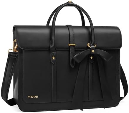 MOSISO Laptop Bag for Women, PU Leather Laptop Shoulder Bag Convertible Backpack, Work Travel Computer Bag with Bowknot - PuriLite