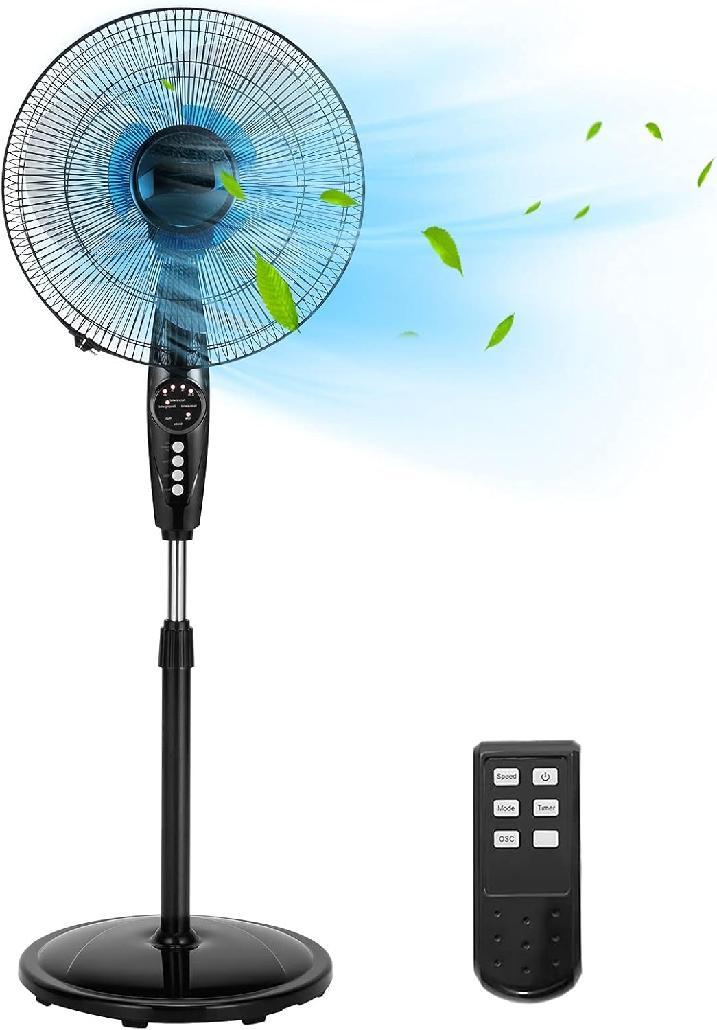 Happygrill 18 Inch Quiet Oscillating Pedestal Fan with Remote Control Standing Fan with 3-Speed and Timer LCD Display Adjustable Height for Home and Office