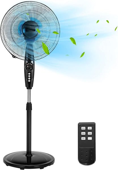 Happygrill 18 Inch Quiet Oscillating Pedestal Fan with Remote Control Standing Fan with 3-Speed and Timer LCD Display Adjustable Height for Home and Office