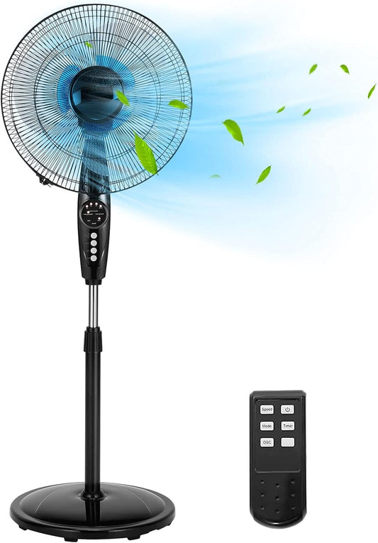 Happygrill 18 Inch Quiet Oscillating Pedestal Fan with Remote Control Standing Fan with 3-Speed and Timer LCD Display Adjustable Height for Home and Office