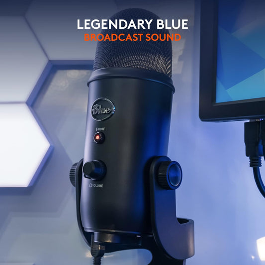 Logitech for Creators Blue Yeti USB Microphone for Gaming, Streaming, Podcasting, Twitch, YouTube, Discord, Recording for PC and Mac, 4 Polar Patterns, Studio Quality Sound, Plug & Play-Blackout - PuriLite