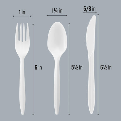 Cutlery Plastic Combo Sets Medium Weight Disposable Silverware White (1000 Count)