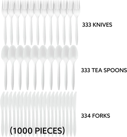 Cutlery Plastic Combo Sets Medium Weight Disposable Silverware White (1000 Count)