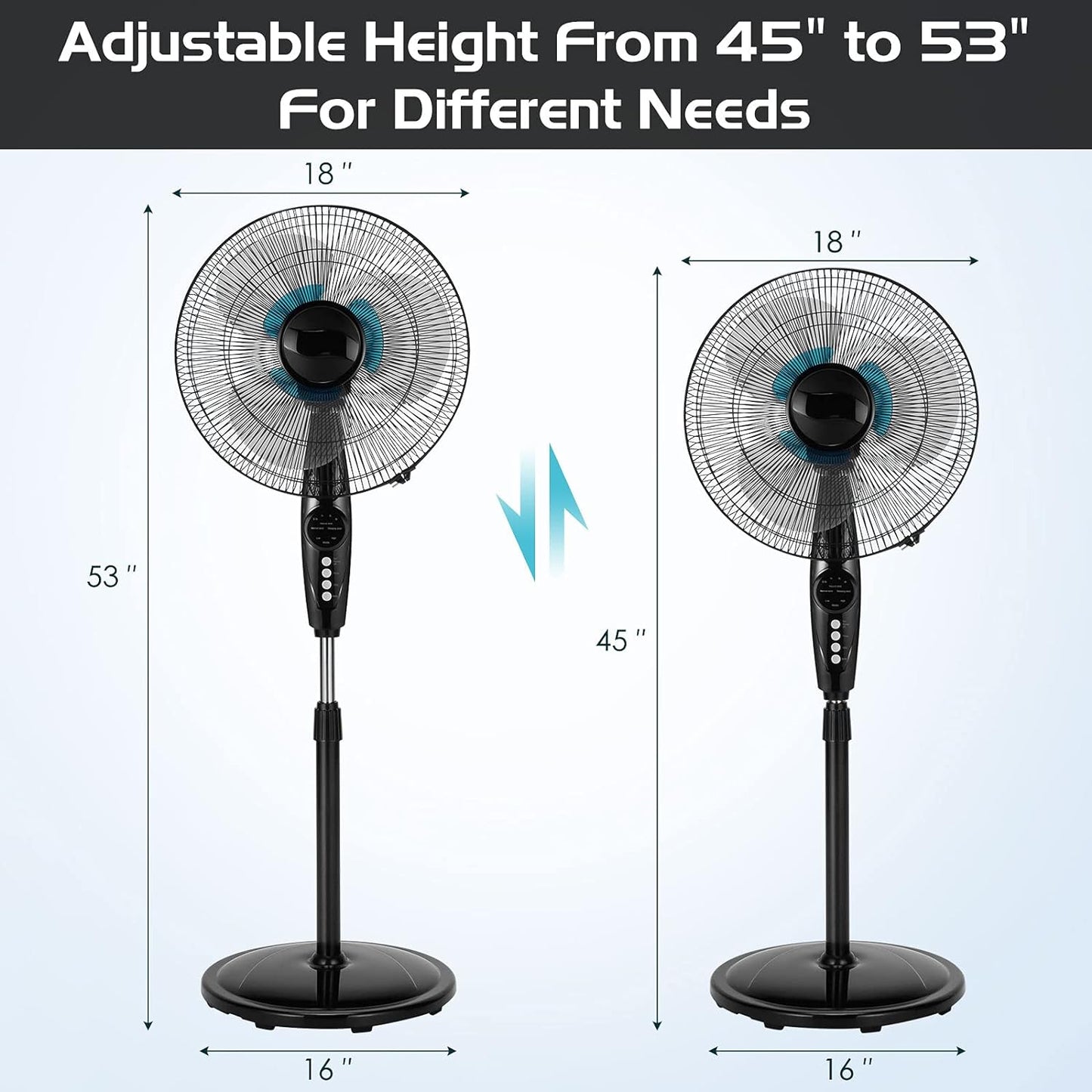Happygrill 18 Inch Quiet Oscillating Pedestal Fan with Remote Control Standing Fan with 3-Speed and Timer LCD Display Adjustable Height for Home and Office