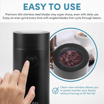 Aroma Housewares Mini Coffee Grinder and Electric Herb Grinder with 304 Stainless Steel Grinding Blades and a Premium Clear Lid (40 g.)