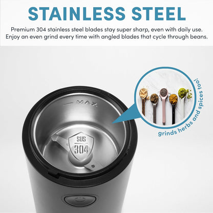 Aroma Housewares Mini Coffee Grinder and Electric Herb Grinder with 304 Stainless Steel Grinding Blades and a Premium Clear Lid (40 g.)