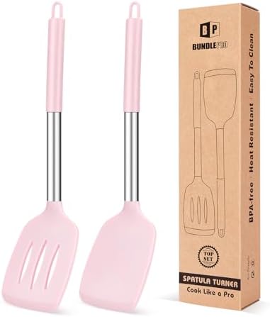Pack of 2 Silicone Slotted Spatula,Non Stick Solid Kitchen Turner, High Heat Resistant BPA Free Cooking Utensils for Fish, Eggs, Pancakes（Black