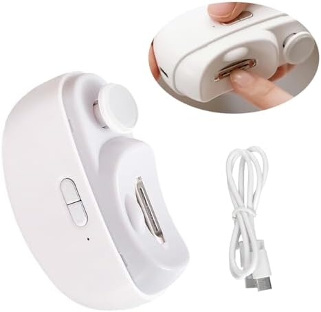 2 in 1 Electric Automatic Nail Clippers Trimmer, 2 Speeds Levels Fingernail Trimmer, Polisher Electric Nail Clipper with Light for Adults baby, White