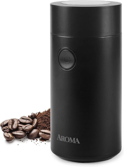Aroma Housewares Mini Coffee Grinder and Electric Herb Grinder with 304 Stainless Steel Grinding Blades and a Premium Clear Lid (40 g.)