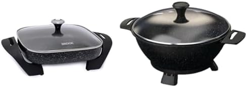 Starfrit The Rock Electric Skillet - 12" x 12" - Rock.Tec Non-Stick Cooking Surface - Tempered Glass Lid - 1200W