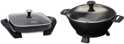 Starfrit The Rock Electric Skillet - 12" x 12" - Rock.Tec Non-Stick Cooking Surface - Tempered Glass Lid - 1200W