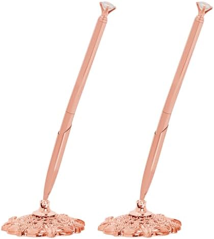 Bcxfbxd 2 Pcs Hollow Round Pen Holder with Diamond Metal Pen Stand Holder Set Signing Pen Set Signing Desk Ballpoint Pens for Guest Book Wedding Birthday Graduation Teacher Office Business (Gold)