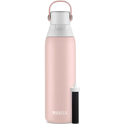 BRITA Stainless Steel Water Bottle with Filter, 591 mL Premium Double Insulated Water Bottle, Rose
