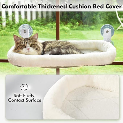 AMOSIJOY Cordless Cat Window Perch, Cat Hammock for Window with 4 Strong Suction Cups, Solid Metal Frame and Soft Cover, Foldable Cat Beds for Indoor Cats…