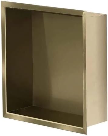 Agua Canada Shower Niche 12”x 12” Single Shelf Organizer Best Modern in Wall Bathroom Accessory for Shower or Tub Storage Insert Holds Soap Bottles Toiletries (GOLD) NICOLA12X12-GD