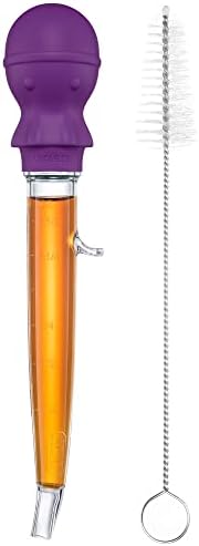 U-Taste 1.5oz Angled Turkey Baster - 228.2ºF Heat Resistant Food Grade Silicone Large Octopus Bulb Baster Set with Cleaning Brush for Cooking Basting Meat Poultry Beef Chicken (Black)