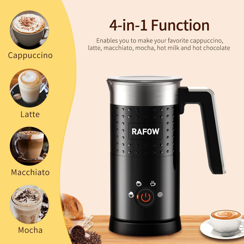 4 in 1 Milk Frother: Electric Milk Foamer with Cold & Hot Froth for Latte Cappuccino - Automatic Coffee Foam Maker 350 ml/10 oz Instant Milk Chocolate Steamer Heater