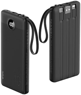 VRURC 10000mAh Power Bank Built-in Cables, Portable Charger with LED Display, Slim Intelligent Travel Battery Pack with Cords, 5 Output Dual Input Phone Charger for Cell Phone Smart Devcies-Blue