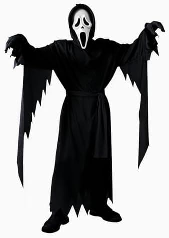 Mens Scary Scream Costume Black Robe with Scary Mask Halloween Cosplay Costume